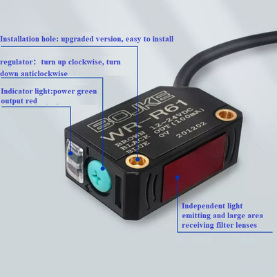 Square Retro Reflective Photoelectric Sensor NPN Output Fiber Optic Photoelectric Sensor