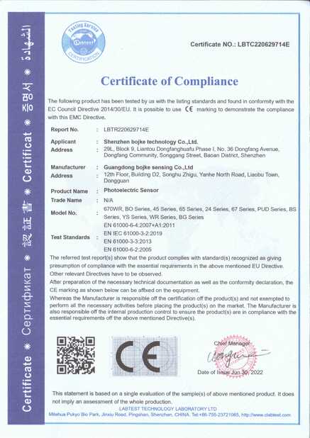 China Guangdong Boyijingke Sensing Co., Ltd. certification